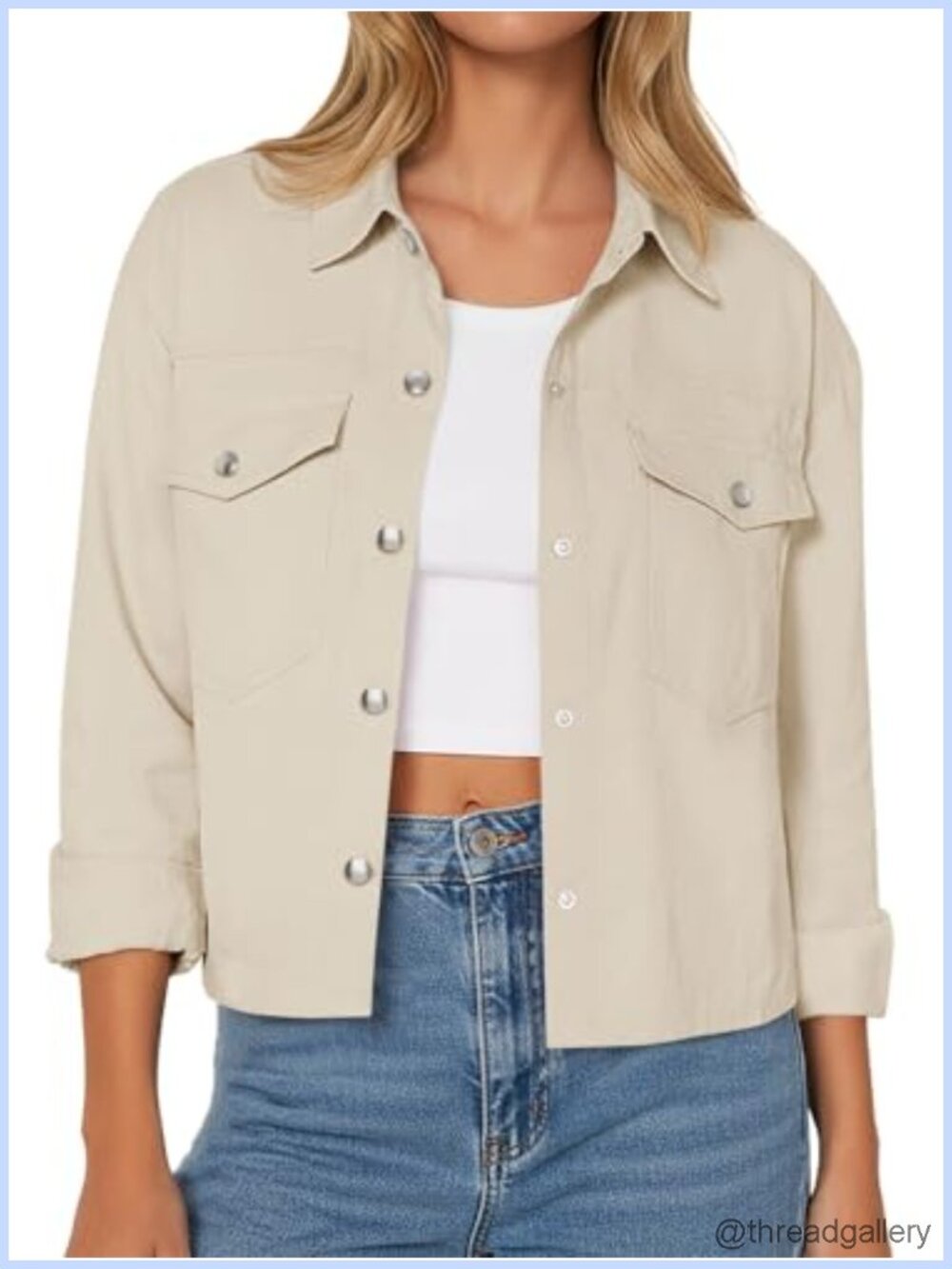 Cropped Button Down Jacket Lightweight Casual Coat with Pockets